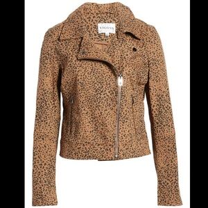 Vigoss Leopard Print Denim Moto Jacket Size M